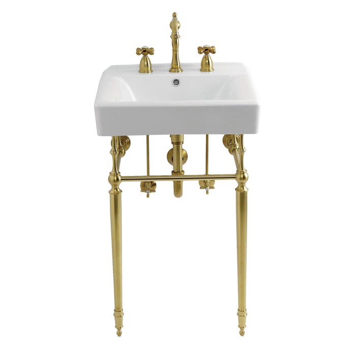 Kingston Heirloom CKVPB2018W87 - Edwardian 20-Inch Porcelain Console Sink Set with Widespread Bathroom Faucet and Plumbing Trim Kit (8-Inch, 3-Hole), White/Brushed Brass