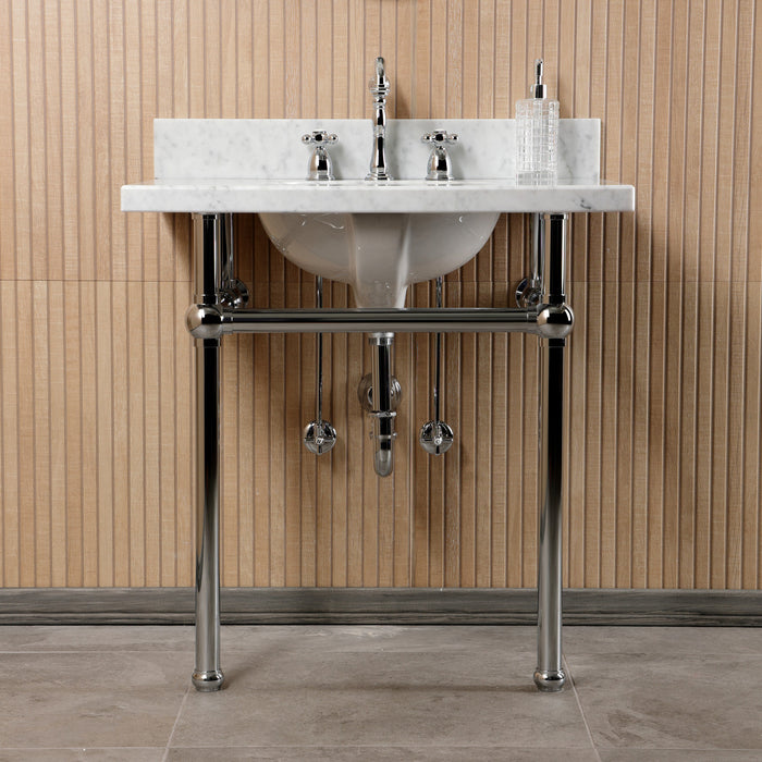 Kingston Heirloom CKVPB3030MB1 - Templeton 30-Inch Carrara Marble Console Sink Set with Widespread Bathroom Faucet and Plumbing Trim Kit (8-Inch, 3-Hole), Carrara Marble White/Polished Chrome
