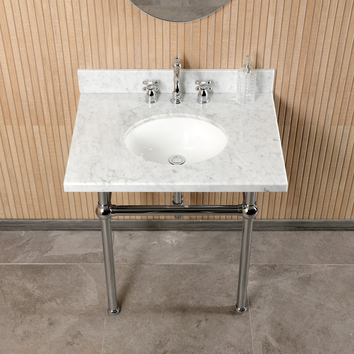 Kingston Heirloom CKVPB3030MB1 - Templeton 30-Inch Carrara Marble Console Sink Set with Widespread Bathroom Faucet and Plumbing Trim Kit (8-Inch, 3-Hole), Carrara Marble White/Polished Chrome