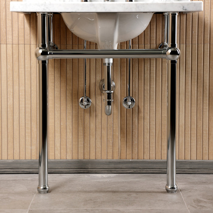 Kingston Heirloom CKVPB3030MB1 - Templeton 30-Inch Carrara Marble Console Sink Set with Widespread Bathroom Faucet and Plumbing Trim Kit (8-Inch, 3-Hole), Carrara Marble White/Polished Chrome