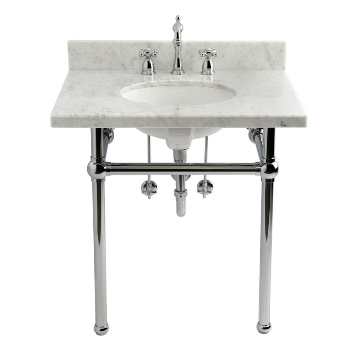 Kingston Heirloom CKVPB3030MB1 - Templeton 30-Inch Carrara Marble Console Sink Set with Widespread Bathroom Faucet and Plumbing Trim Kit (8-Inch, 3-Hole), Carrara Marble White/Polished Chrome