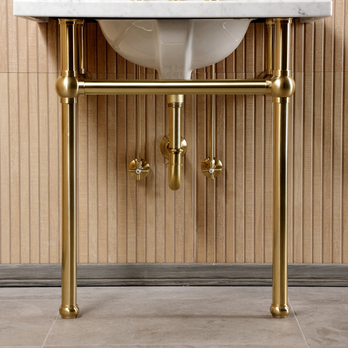 Kingston Heirloom CKVPB3030MB7 - Templeton 30-Inch Carrara Marble Console Sink Set with Widespread Bathroom Faucet and Plumbing Trim Kit (8-Inch, 3-Hole), Carrara Marble White/Brushed Brass
