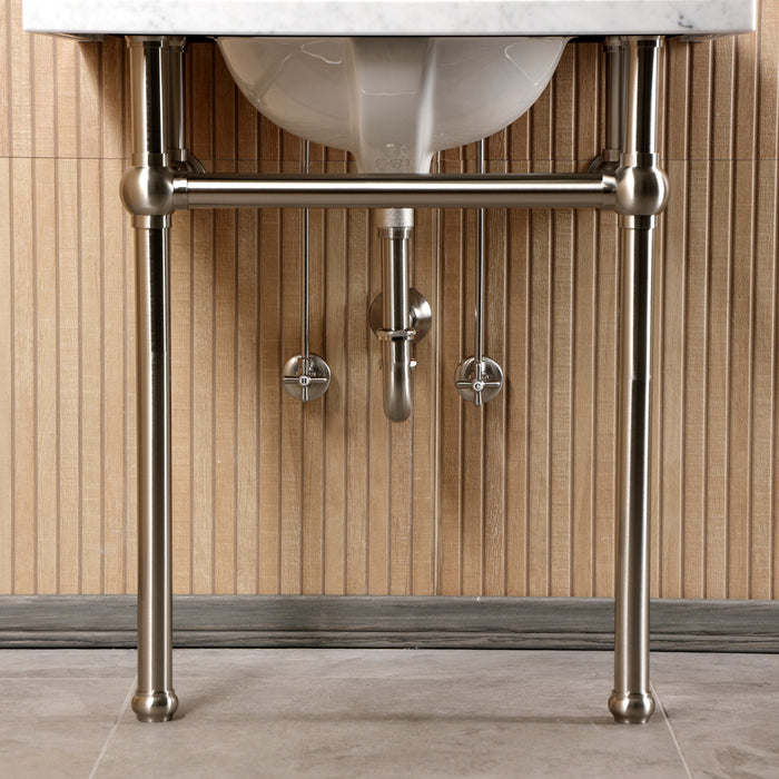 Kingston Heirloom CKVPB3030MB8 - Templeton 30-Inch Carrara Marble Console Sink Set with Widespread Bathroom Faucet and Plumbing Trim Kit (8-Inch, 3-Hole), Carrara Marble White/Brushed Nickel