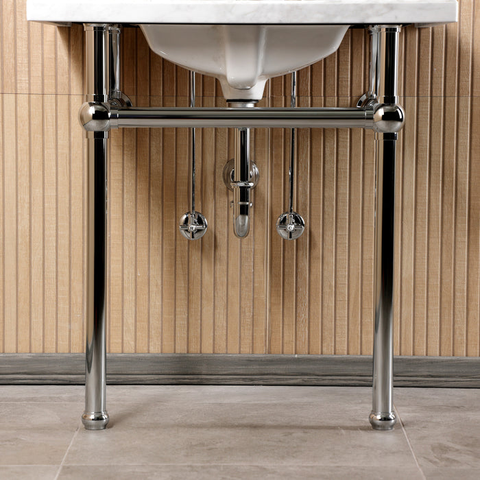 Kingston Heirloom CKVPB3030MBSQ1 - Templeton 30-Inch Carrara Marble Console Sink Set with Widespread Bathroom Faucet and Plumbing Trim Kit (8-Inch, 3-Hole), Carrara Marble White/Polished Chrome