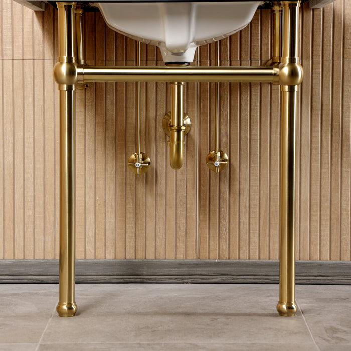 Kingston Heirloom CKVPB3030MBSQ7 - Templeton 30-Inch Carrara Marble Console Sink Set with Widespread Bathroom Faucet and Plumbing Trim Kit (8-Inch, 3-Hole), Carrara Marble White/Brushed Brass