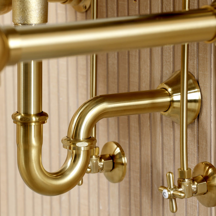 Kingston Heirloom CKVPB3030MBSQ7 - Templeton 30-Inch Carrara Marble Console Sink Set with Widespread Bathroom Faucet and Plumbing Trim Kit (8-Inch, 3-Hole), Carrara Marble White/Brushed Brass