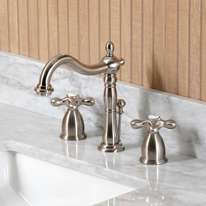 Kingston Heirloom CKVPB3030MBSQ8 - Templeton 30-Inch Carrara Marble Console Sink Set with Widespread Bathroom Faucet and Plumbing Trim Kit (8-Inch, 3-Hole), Carrara Marble White/Brushed Nickel