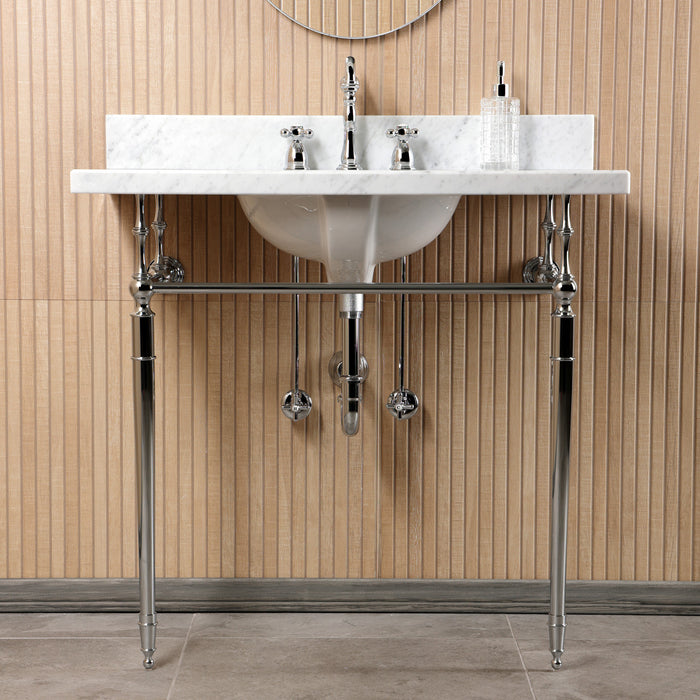 Edwardian CKVPB3622M81 36-Inch Carrara Marble Console Sink Set with Widespread Bathroom Faucet and Plumbing Trim Kit (8-Inch, 3-Hole), Carrara Marble White/Polished Chrome