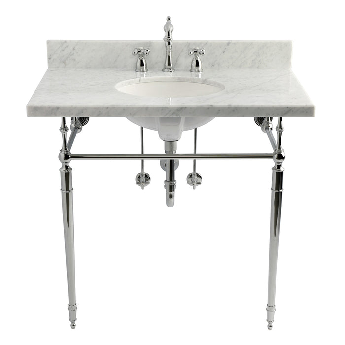 Edwardian CKVPB3622M81 36-Inch Carrara Marble Console Sink Set with Widespread Bathroom Faucet and Plumbing Trim Kit (8-Inch, 3-Hole), Carrara Marble White/Polished Chrome