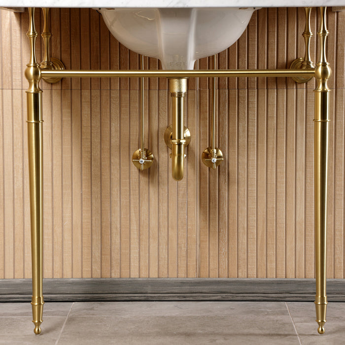 Kingston Heirloom CKVPB3622M87 - Edwardian 36-Inch Carrara Marble Console Sink Set with Widespread Bathroom Faucet and Plumbing Trim Kit (8-Inch, 3-Hole), Carrara Marble White/Brushed Brass