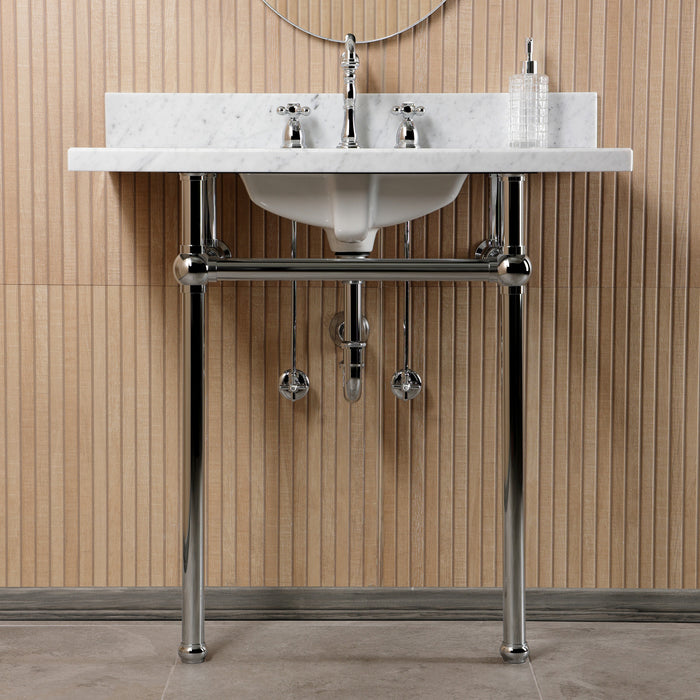 Kingston Heirloom CKVPB36MBSQ1 - Templeton 36-Inch Carrara Marble Console Sink Set with Widespread Bathroom Faucet and Plumbing Trim Kit (8-Inch, 3-Hole), Carrara Marble White/Polished Chrome