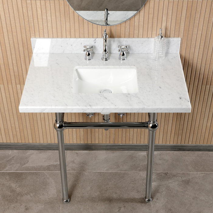Kingston Heirloom CKVPB36MBSQ1 - Templeton 36-Inch Carrara Marble Console Sink Set with Widespread Bathroom Faucet and Plumbing Trim Kit (8-Inch, 3-Hole), Carrara Marble White/Polished Chrome