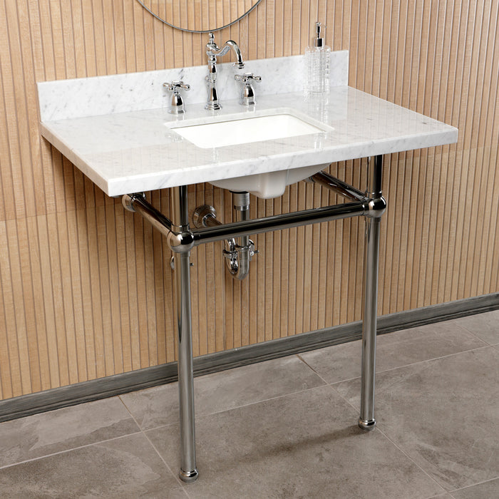 Kingston Heirloom CKVPB36MBSQ1 - Templeton 36-Inch Carrara Marble Console Sink Set with Widespread Bathroom Faucet and Plumbing Trim Kit (8-Inch, 3-Hole), Carrara Marble White/Polished Chrome