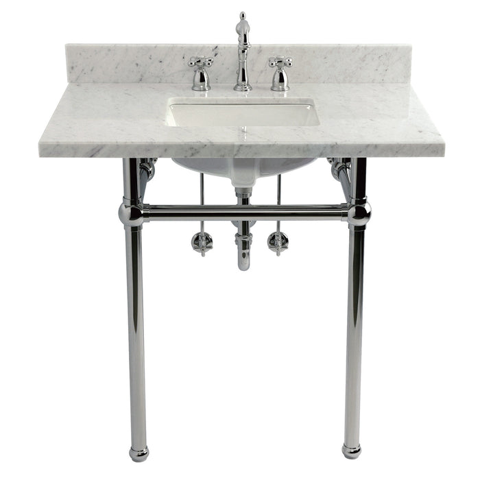 Kingston Heirloom CKVPB36MBSQ1 - Templeton 36-Inch Carrara Marble Console Sink Set with Widespread Bathroom Faucet and Plumbing Trim Kit (8-Inch, 3-Hole), Carrara Marble White/Polished Chrome