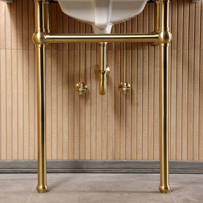 Kingston Heirloom CKVPB36MBSQ7 - Templeton 36-Inch Carrara Marble Console Sink Set with Widespread Bathroom Faucet and Plumbing Trim Kit (8-Inch, 3-Hole), Carrara Marble White/Brushed Brass