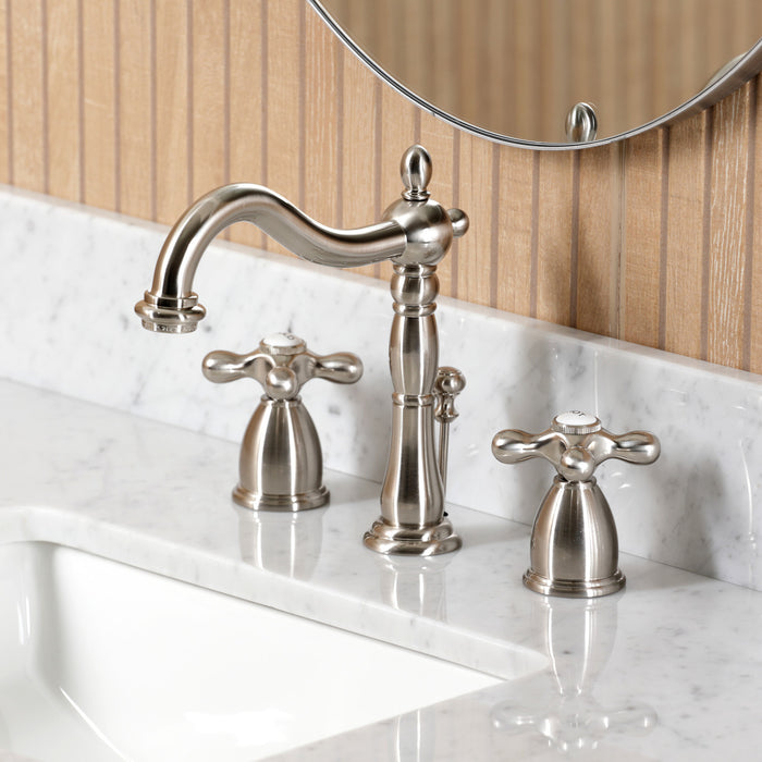 Kingston Heirloom CKVPB36MBSQ8 - Templeton 36-Inch Carrara Marble Console Sink Set with Widespread Bathroom Faucet and Plumbing Trim Kit (8-Inch, 3-Hole), Carrara Marble White/Brushed Nickel