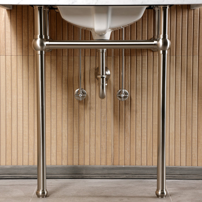 Kingston Heirloom CKVPB36MBSQ8 - Templeton 36-Inch Carrara Marble Console Sink Set with Widespread Bathroom Faucet and Plumbing Trim Kit (8-Inch, 3-Hole), Carrara Marble White/Brushed Nickel