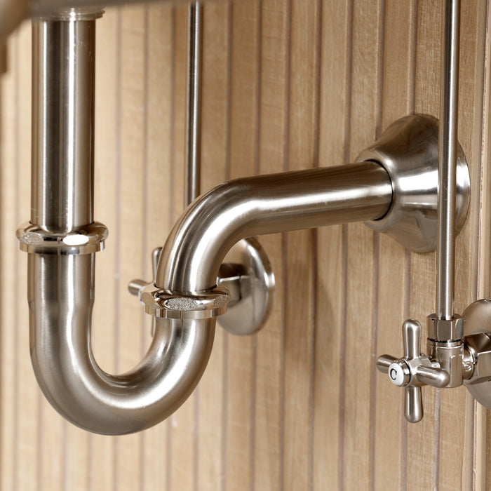 Kingston Heirloom CKVPB36MBSQ8 - Templeton 36-Inch Carrara Marble Console Sink Set with Widespread Bathroom Faucet and Plumbing Trim Kit (8-Inch, 3-Hole), Carrara Marble White/Brushed Nickel