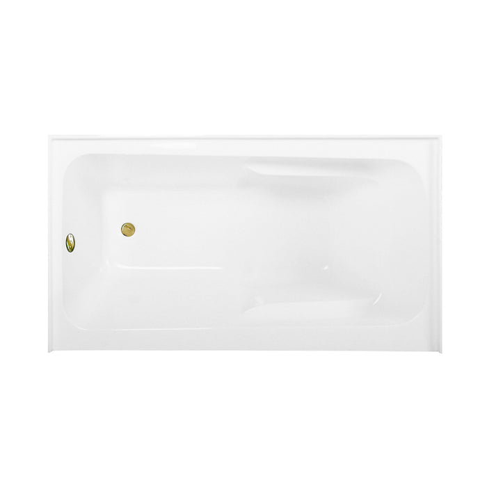 Aqua Eden CVTAP543023L2 54-Inch Acrylic Rectangular 3-Wall Alcove Tub Combo with Armrests and Waste and Overflow Drain (Left Hand Drain), Glossy White/Polished Brass