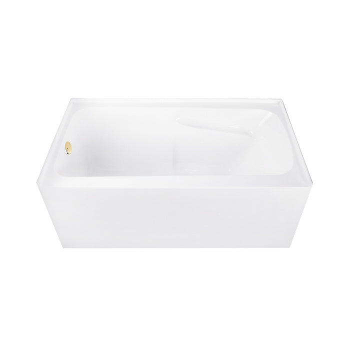 Aqua Eden CVTAP543023L2 54-Inch Acrylic Rectangular 3-Wall Alcove Tub Combo with Armrests and Waste and Overflow Drain (Left Hand Drain), Glossy White/Polished Brass