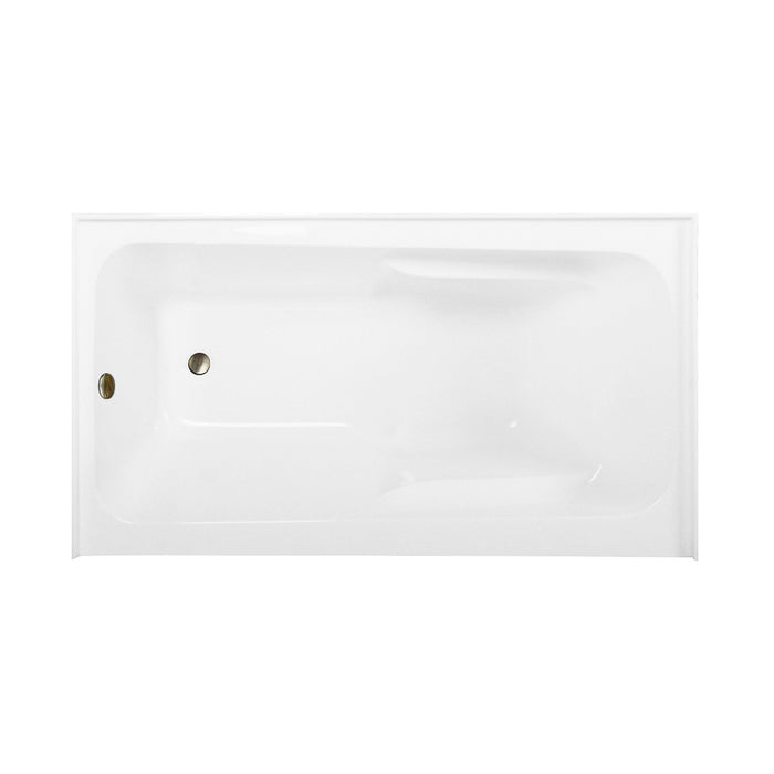 Aqua Eden CVTAP543023L3 54-Inch Acrylic Rectangular 3-Wall Alcove Tub Combo with Armrests and Waste and Overflow Drain (Left Hand Drain), Glossy White/Antique Brass