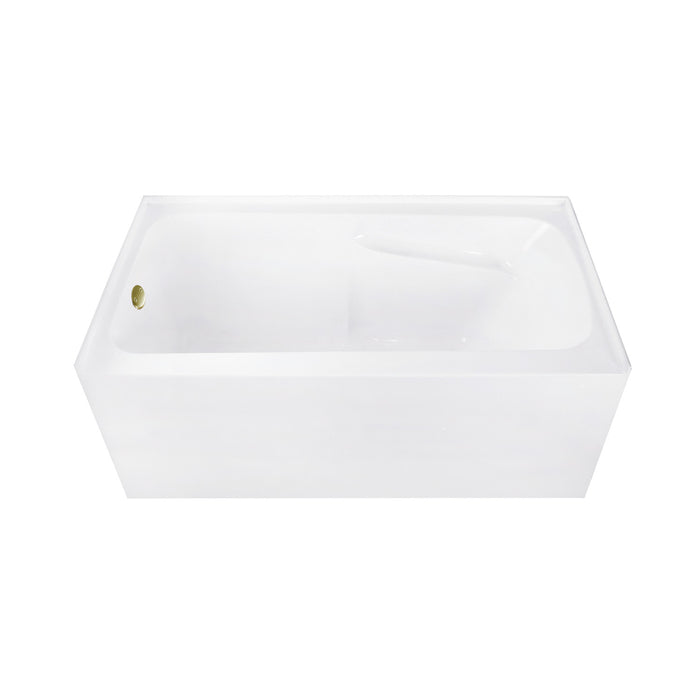Aqua Eden CVTAP543023L3 54-Inch Acrylic Rectangular 3-Wall Alcove Tub Combo with Armrests and Waste and Overflow Drain (Left Hand Drain), Glossy White/Antique Brass