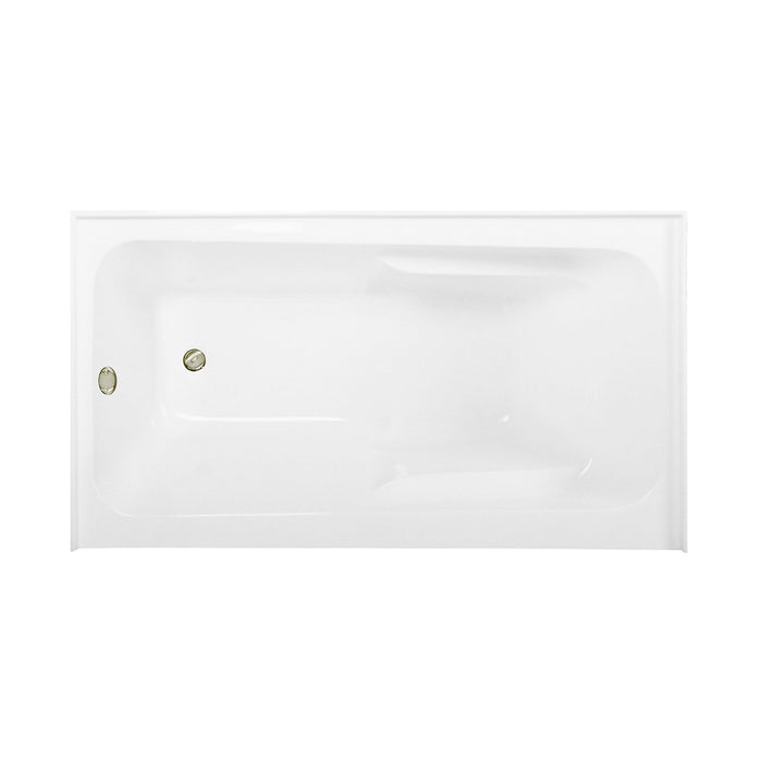 Kingston Tulare CVTAP543023L6 - Aqua Eden 54-Inch Acrylic Rectangular 3-Wall Alcove Tub Combo with Armrests and Waste and Overflow Drain (Left Hand Drain), Glossy White/Polished Nickel