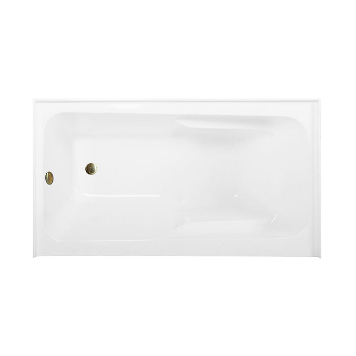 Aqua Eden CVTAP543023L7 54-Inch Acrylic Rectangular 3-Wall Alcove Tub Combo with Armrests and Waste and Overflow Drain (Left Hand Drain), Glossy White/Brushed Brass