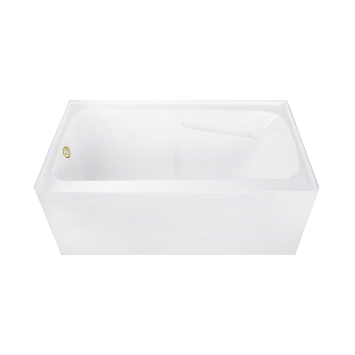 Aqua Eden CVTAP543023L7 54-Inch Acrylic Rectangular 3-Wall Alcove Tub Combo with Armrests and Waste and Overflow Drain (Left Hand Drain), Glossy White/Brushed Brass