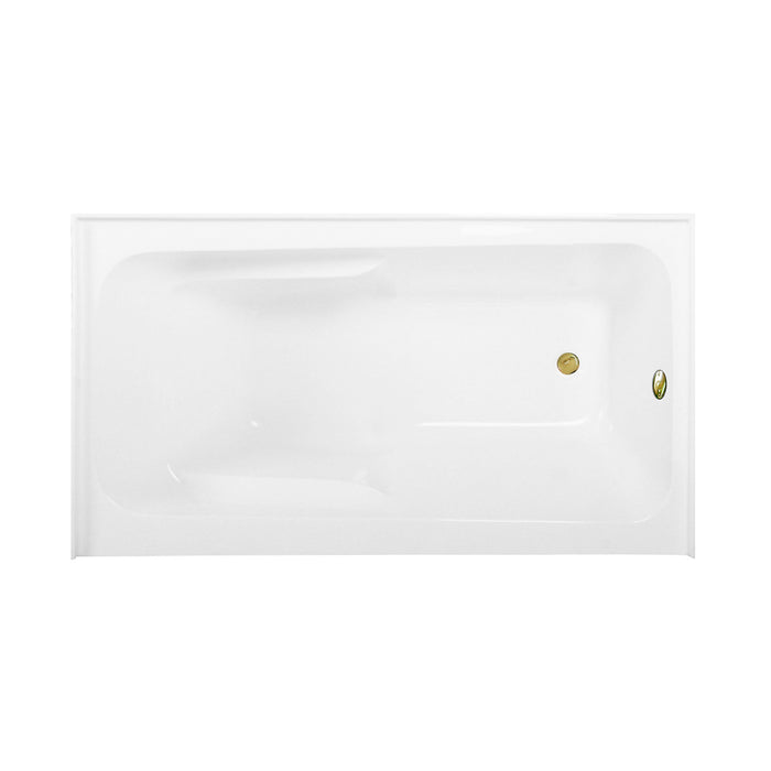 Kingston Tulare CVTAP543023R2 - Aqua Eden 54-Inch Acrylic Rectangular 3-Wall Alcove Tub Combo with Armrests and Waste and Overflow Drain (Right Hand Drain), Glossy White/Polished Brass