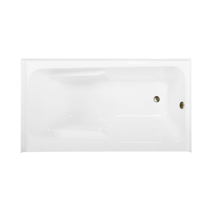 Aqua Eden CVTAP543023R3 54-Inch Acrylic Rectangular 3-Wall Alcove Tub Combo with Armrests and Waste and Overflow Drain (Right Hand Drain), Glossy White/Antique Brass