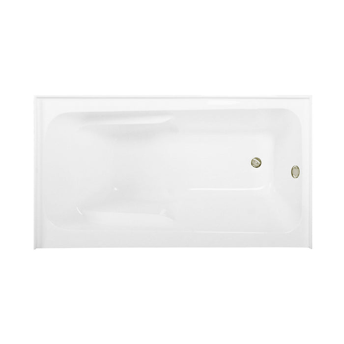 Kingston Tulare CVTAP543023R6 - Aqua Eden 54-Inch Acrylic Rectangular 3-Wall Alcove Tub Combo with Armrests and Waste and Overflow Drain (Right Hand Drain), Glossy White/Polished Nickel