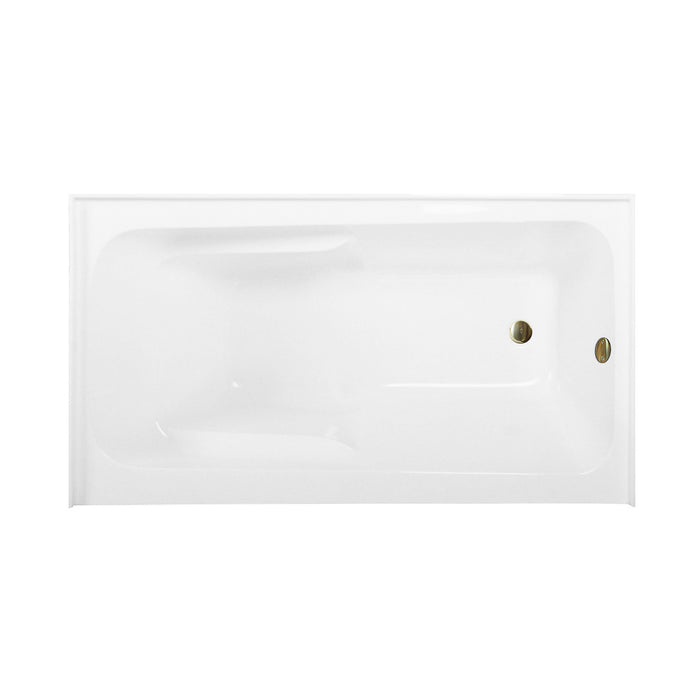 Aqua Eden CVTAP543023R7 54-Inch Acrylic Rectangular 3-Wall Alcove Tub Combo with Armrests and Waste and Overflow Drain (Right Hand Drain), Glossy White/Brushed Brass