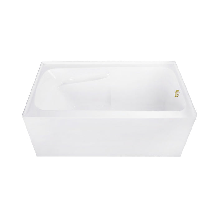 Aqua Eden CVTAP543023R7 54-Inch Acrylic Rectangular 3-Wall Alcove Tub Combo with Armrests and Waste and Overflow Drain (Right Hand Drain), Glossy White/Brushed Brass