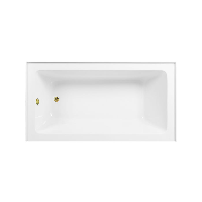 Aqua Eden CVTAP603222L2 60-Inch Acrylic Rectangular 3-Wall Alcove Tub Combo with Waste and Overflow Drain (Left Hand Drain), Glossy White/Polished Brass