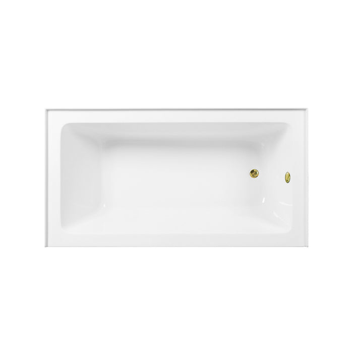 Kingston Tulare CVTAP603222R2 - Aqua Eden 60-Inch Acrylic Rectangular 3-Wall Alcove Tub Combo with Waste and Overflow Drain (Right Hand Drain), Glossy White/Polished Brass