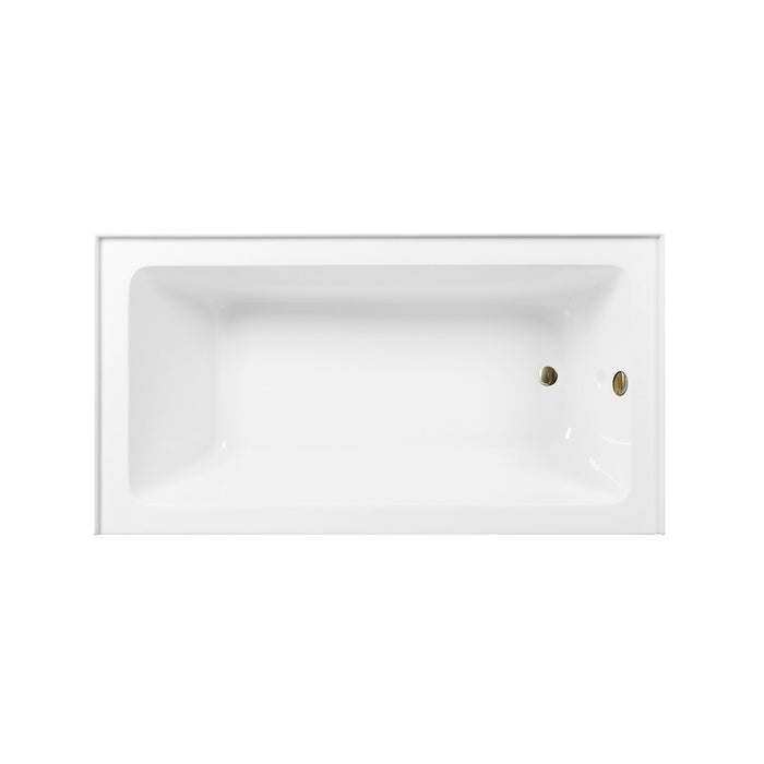 Kingston Tulare CVTAP603222R7 - Aqua Eden 60-Inch Acrylic Rectangular 3-Wall Alcove Tub Combo with Waste and Overflow Drain (Right Hand Drain), Glossy White/Brushed Brass