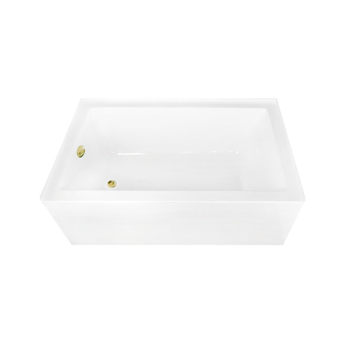 Kingston Tulare CVTAP603622L2 - Aqua Eden 60-Inch Acrylic Rectangular 3-Wall Alcove Tub Combo with Waste and Overflow Drain (Left Hand Drain), Glossy White/Polished Brass