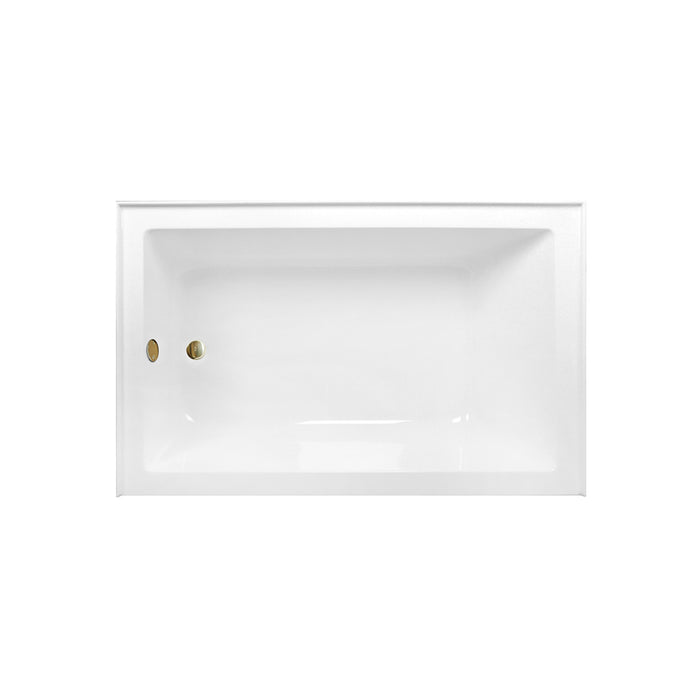 Aqua Eden CVTAP603622L7 60-Inch Acrylic Rectangular 3-Wall Alcove Tub Combo with Waste and Overflow Drain (Left Hand Drain), Glossy White/Brushed Brass