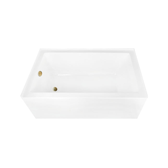 Aqua Eden CVTAP603622L7 60-Inch Acrylic Rectangular 3-Wall Alcove Tub Combo with Waste and Overflow Drain (Left Hand Drain), Glossy White/Brushed Brass
