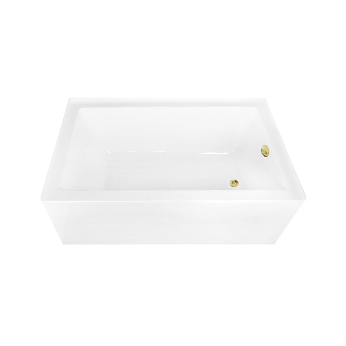 Kingston Tulare CVTAP603622R2 - Aqua Eden 60-Inch Acrylic Rectangular 3-Wall Alcove Tub Combo with Waste and Overflow Drain (Right Hand Drain), Glossy White/Polished Brass