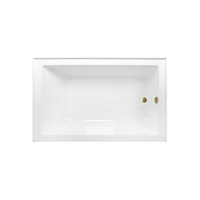 Kingston Tulare CVTAP603622R7 - Aqua Eden 60-Inch Acrylic Rectangular 3-Wall Alcove Tub Combo with Waste and Overflow Drain (Right Hand Drain), Glossy White/Brushed Brass