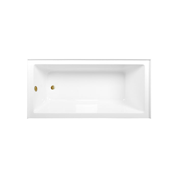 Kingston Tulare CVTAP663222L7 - Aqua Eden 66-Inch Acrylic Rectangular 3-Wall Alcove Tub Combo with Waste and Overflow Drain (Left Hand Drain), Glossy White/Brushed Brass