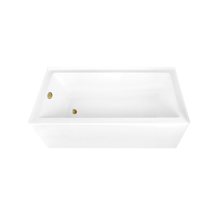 Kingston Tulare CVTAP663222L7 - Aqua Eden 66-Inch Acrylic Rectangular 3-Wall Alcove Tub Combo with Waste and Overflow Drain (Left Hand Drain), Glossy White/Brushed Brass