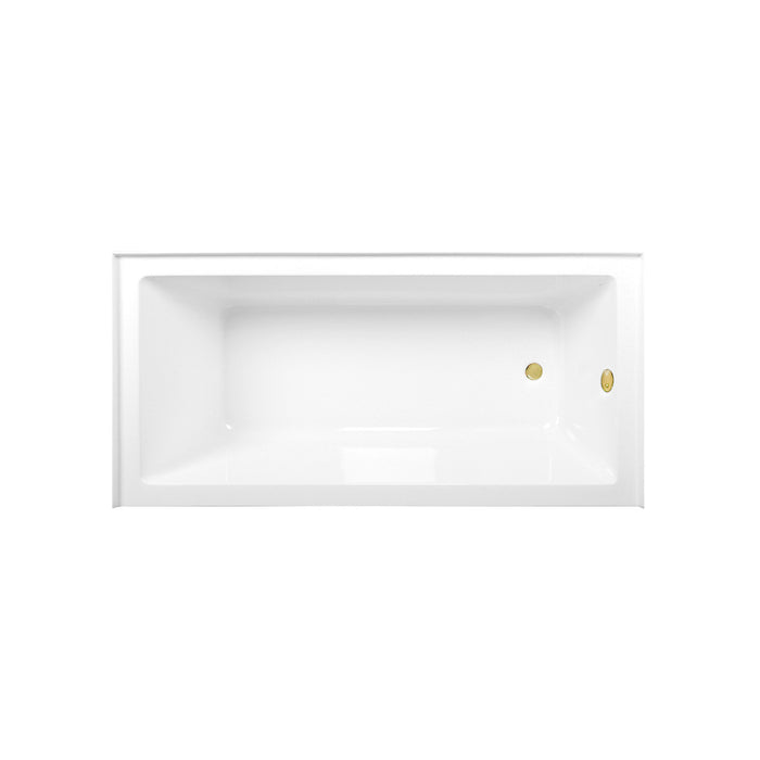 Kingston Tulare CVTAP663222R2 - Aqua Eden 66-Inch Acrylic Rectangular 3-Wall Alcove Tub Combo with Waste and Overflow Drain (Right Hand Drain), Glossy White/Polished Brass
