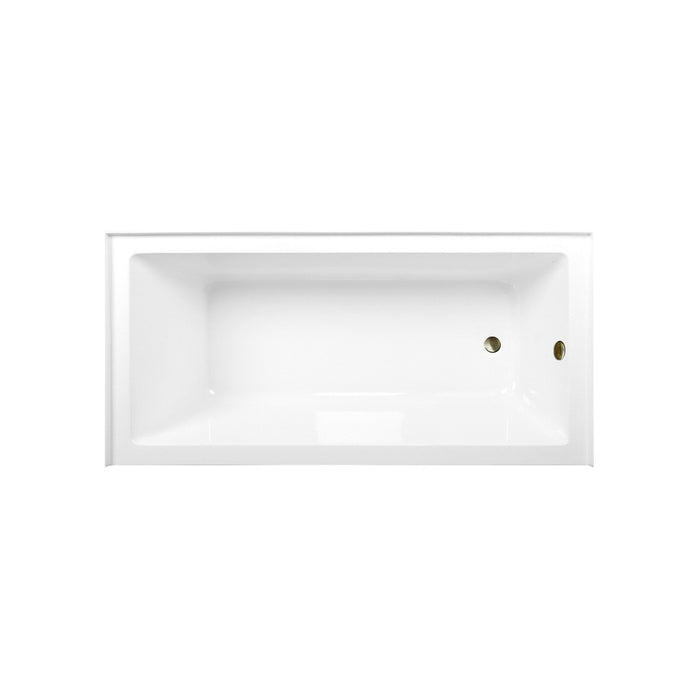 Kingston Tulare CVTAP663222R3 - Aqua Eden 66-Inch Acrylic Rectangular 3-Wall Alcove Tub Combo with Waste and Overflow Drain (Right Hand Drain), Glossy White/Antique Brass