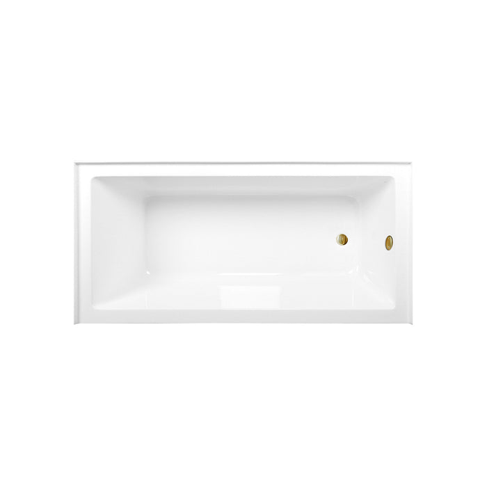 Kingston Tulare CVTAP663222R7 - Aqua Eden 66-Inch Acrylic Rectangular 3-Wall Alcove Tub Combo with Waste and Overflow Drain (Right Hand Drain), Glossy White/Brushed Brass