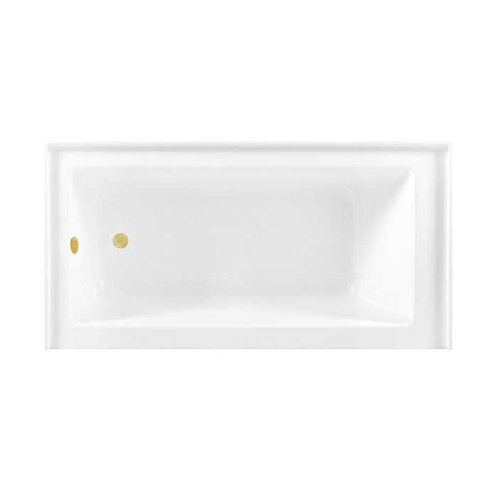 Aqua Eden CVTDE603122L2 60-Inch Acrylic Rectangular 3-Wall Alcove Tub Combo with Waste and Overflow Drain (Left Hand Drain), Glossy White/Polished Brass
