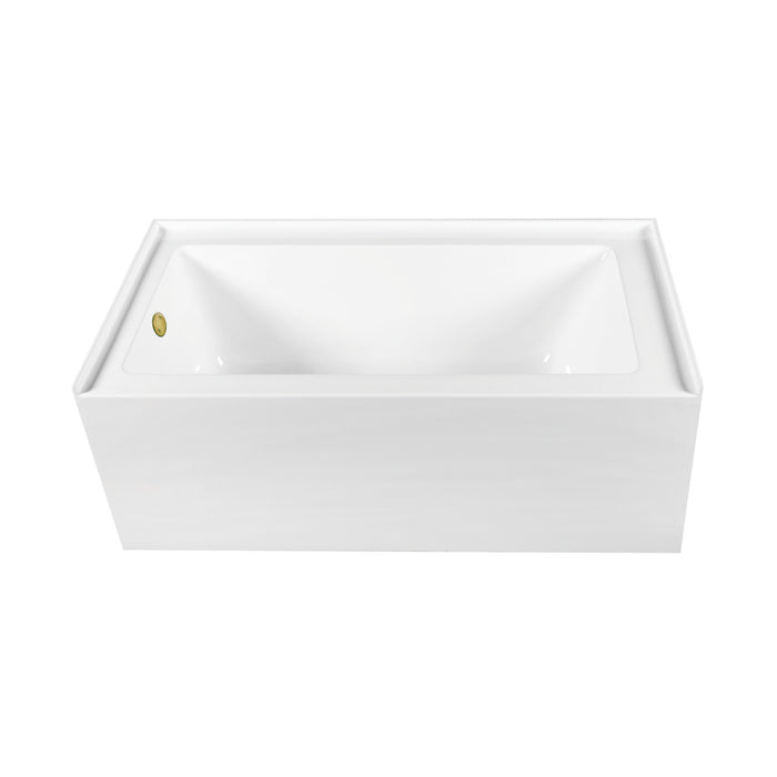 Aqua Eden CVTDE603122L2 60-Inch Acrylic Rectangular 3-Wall Alcove Tub Combo with Waste and Overflow Drain (Left Hand Drain), Glossy White/Polished Brass