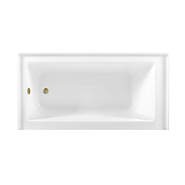 Aqua Eden CVTDE603122L3 60-Inch Acrylic Rectangular 3-Wall Alcove Tub Combo with Waste and Overflow Drain (Left Hand Drain), Glossy White/Antique Brass